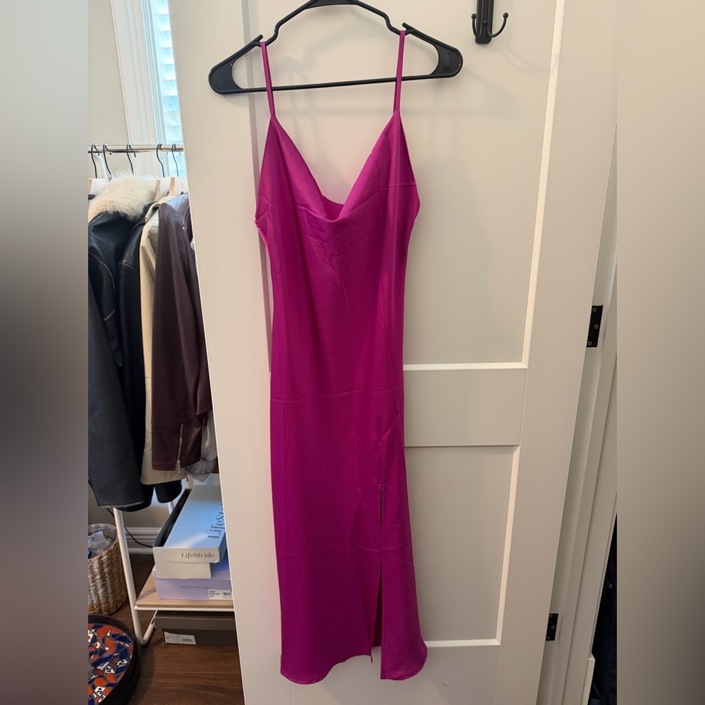 Magenta Spaghetti Cowl Neck Dress